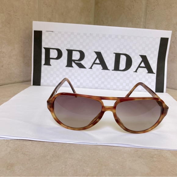 New Prada Aviator Plastic Tortoise brown Sunglasses. SPR02G 4BW-6S1 - Picture 4 of 16